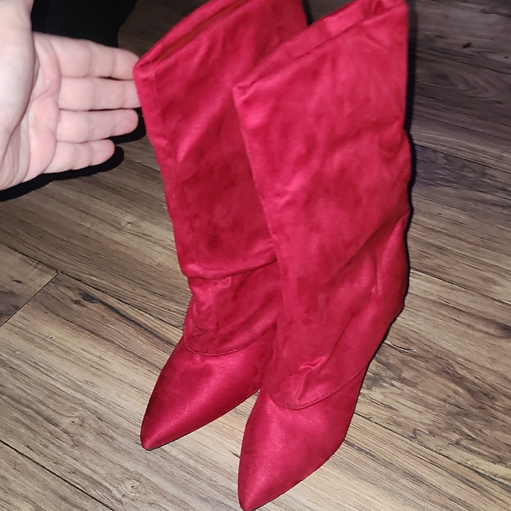 Women's Red Over-the-Knee Pointed-Toe Boots